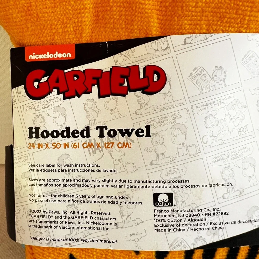 Nickelodeon Garfield Hooded Towel Kids 100% Cotton 24x50 Orange Cat New
